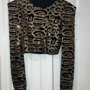 Zara Black and Gold Sequin Crop Top